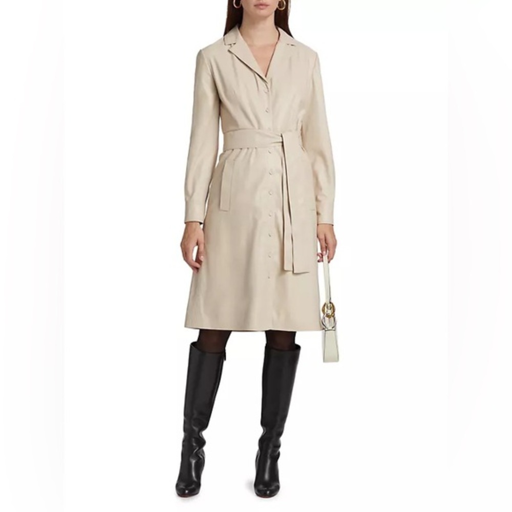 Kobi Halperin Dixie Faux Leather Shirtdress in Cream Tan Size Medium